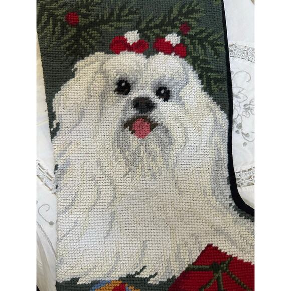 Christmas Stockings dogs wool needlepoint set 2 Red SantaToys Chimney handmade - Picture 7 of 15